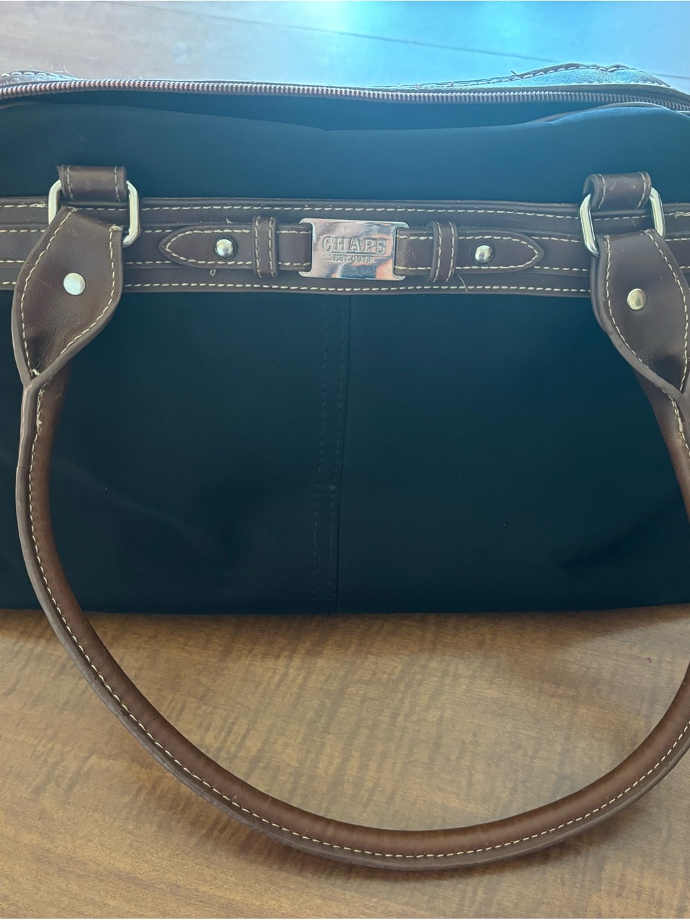 Chaps Black Shoulder Bag with Brown Trim